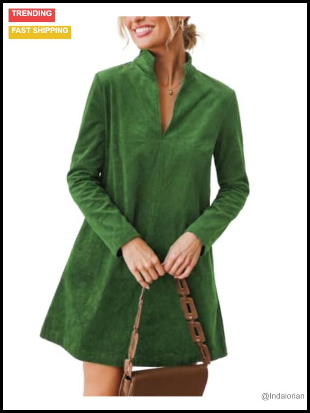 Corduroy Dress V Neck Long Sleeve Casual A Line Mini